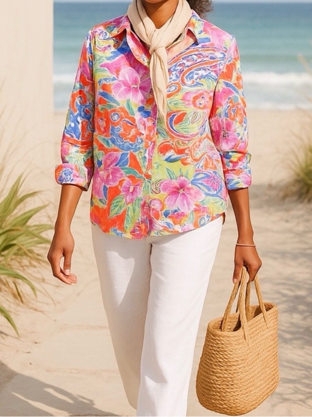 Lauren Ralph Lauren Tropical Floral Spring Summer Button Up Shirt 3X